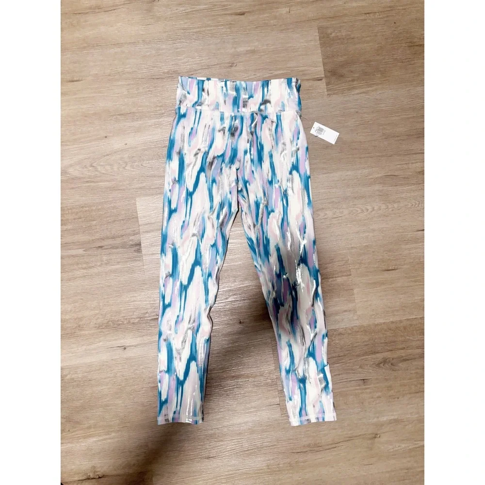 Old Navy Girls PowerPress High Waisted Abstract Foil Leggings L 10-12
